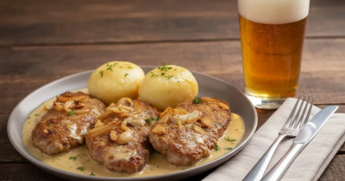 Schweinenackensteak schmort abgedeckt in der Heißluftfritteuse – Zubereitung Pfarrerschnitzel