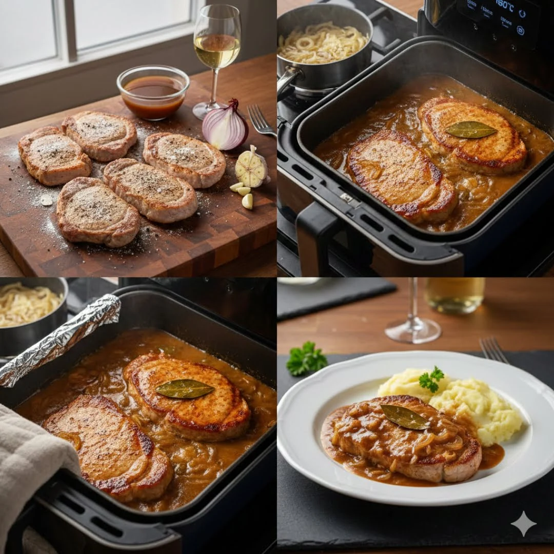 Zubereitungsschritte Pfarrerschnitzel in der Heißluftfritteuse