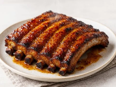 Schweinerippchen mit Honig-Senf-Glasur aus der Heißluftfritteuse – goldbraun karamellisiert