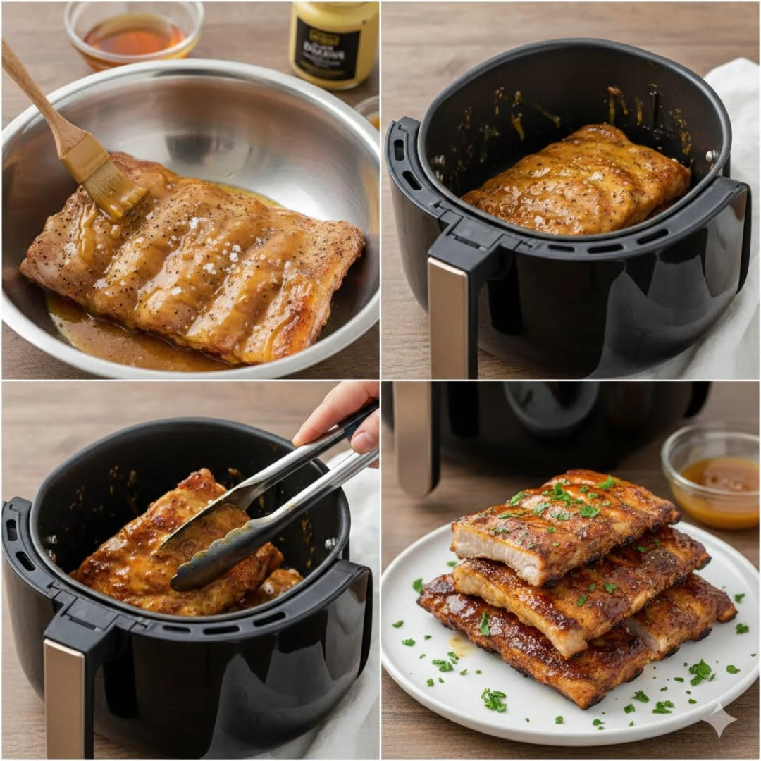 Zubereitung von Schweinerippchen im Airfryer – Dry Rub einreiben, marinieren, glasieren Schritt für Schritt