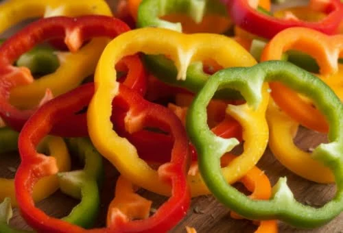 Nahaufnahme von in Ringe geschnittenen Paprikaschoten