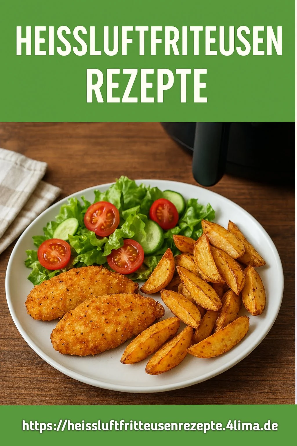 Pinterest Pin: Heißluftfritteusen Rezepte – knusprige Airfryer Gerichte zum Pinnen